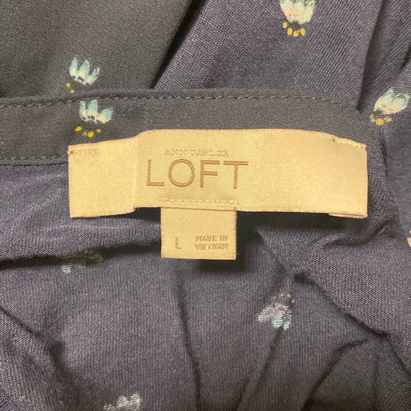 LOFT Navy Floral Split Neck Blouse - Picture 11 of 11